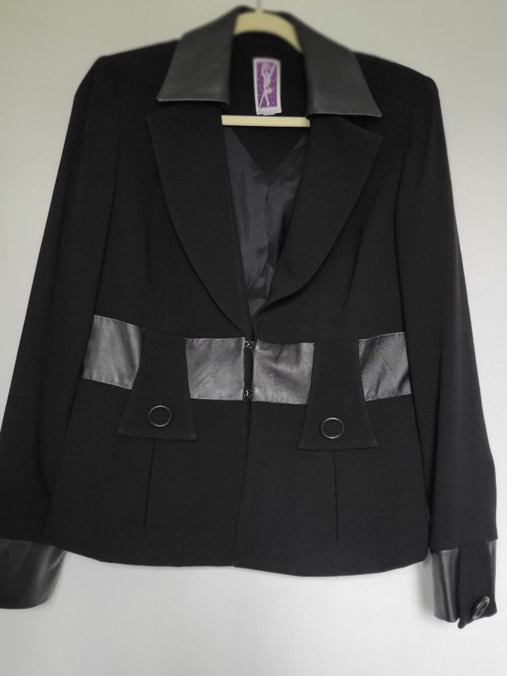 Vintage Black ZELDA Blazer Jacket with Leather Detail Women Size S/M 8